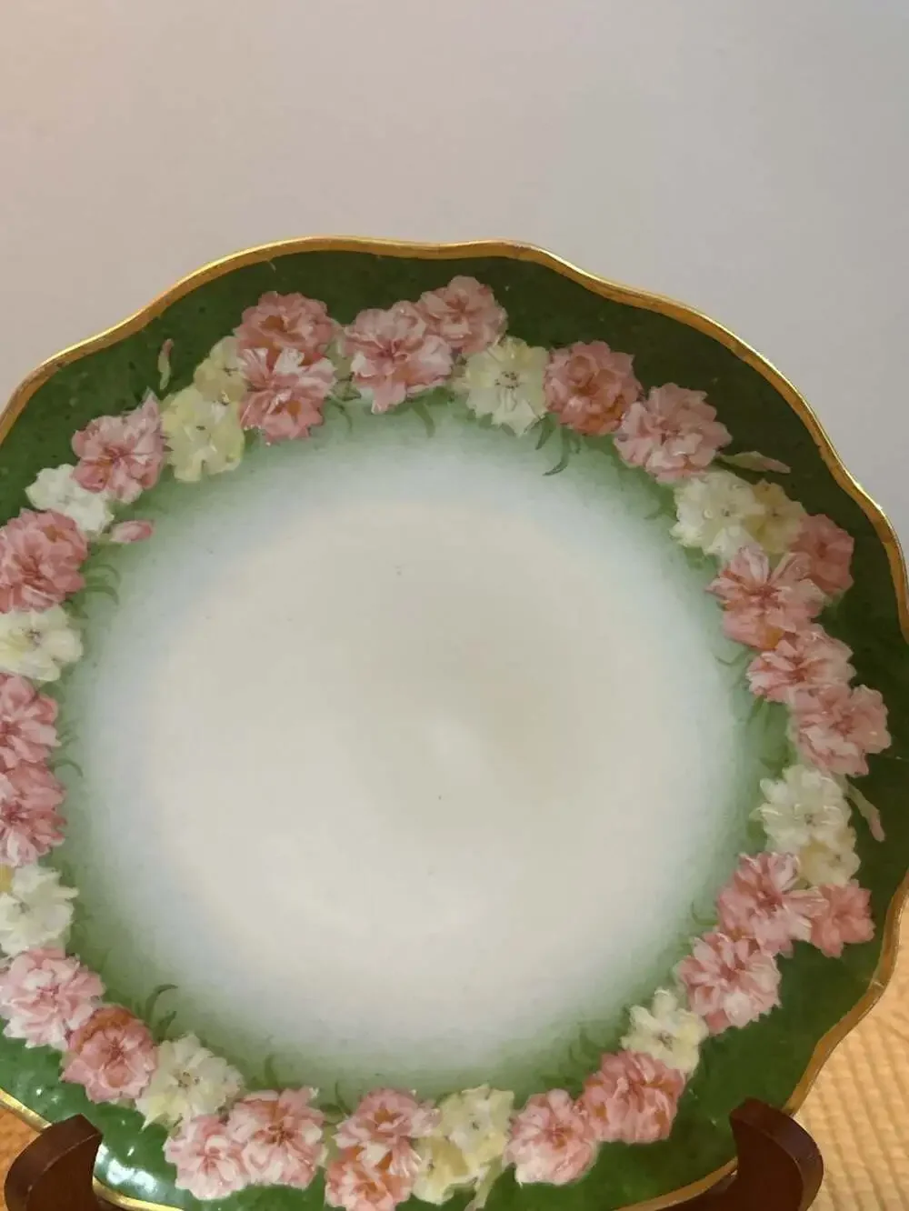 Antique Jean Pouyat JP Limoges Green and Pink Floral Porcelain Decorative Plate